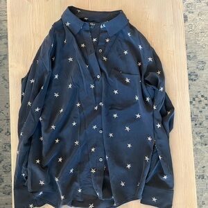 Star Patterned Black Button-Up Shirt